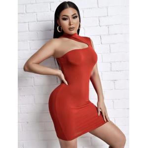 Red Side Shoulder Cut BodyCon Dress
